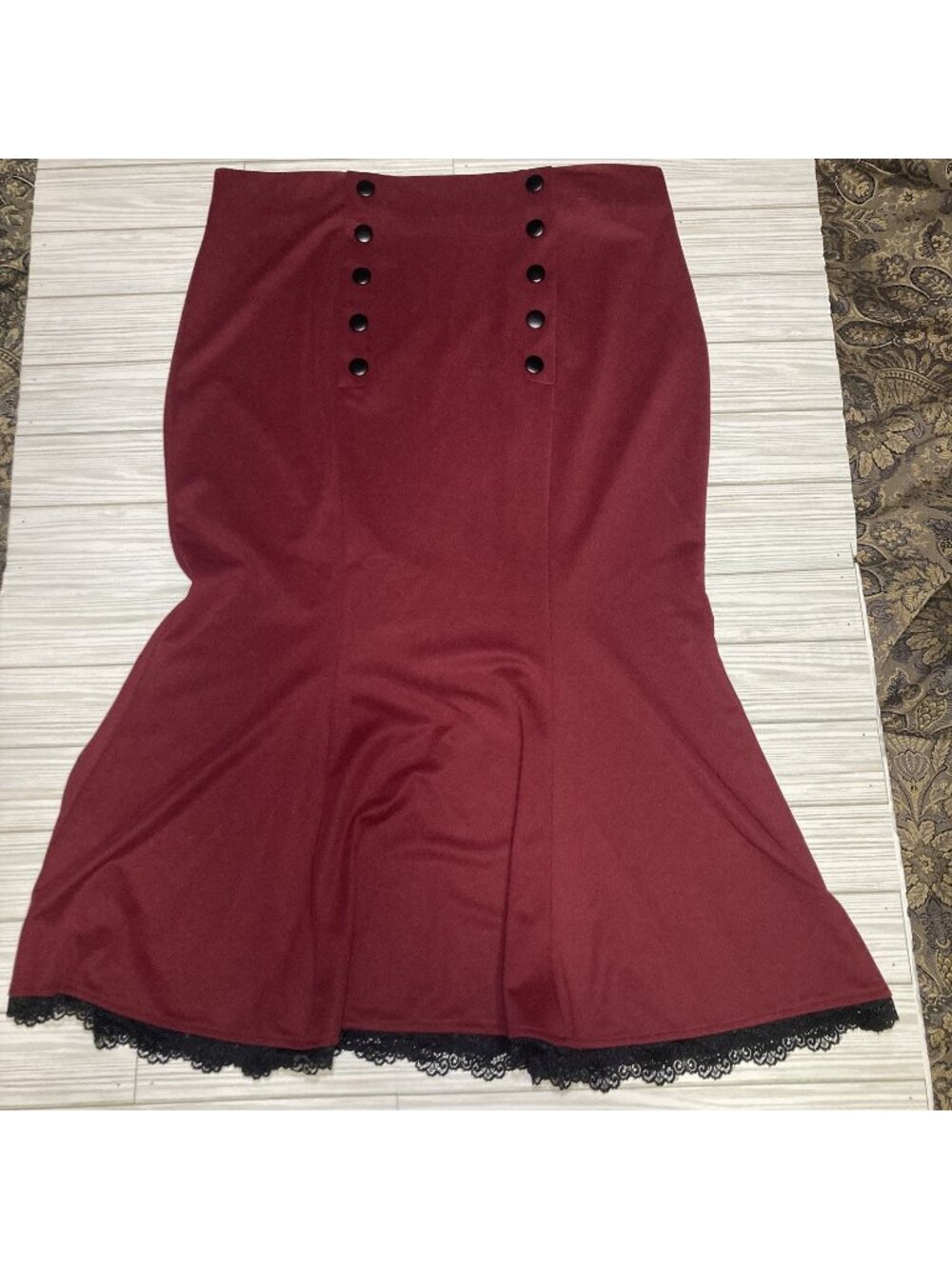 Vfemage Burgundy Mermaid Flounce Midi Skirt Spread Flat Size 18